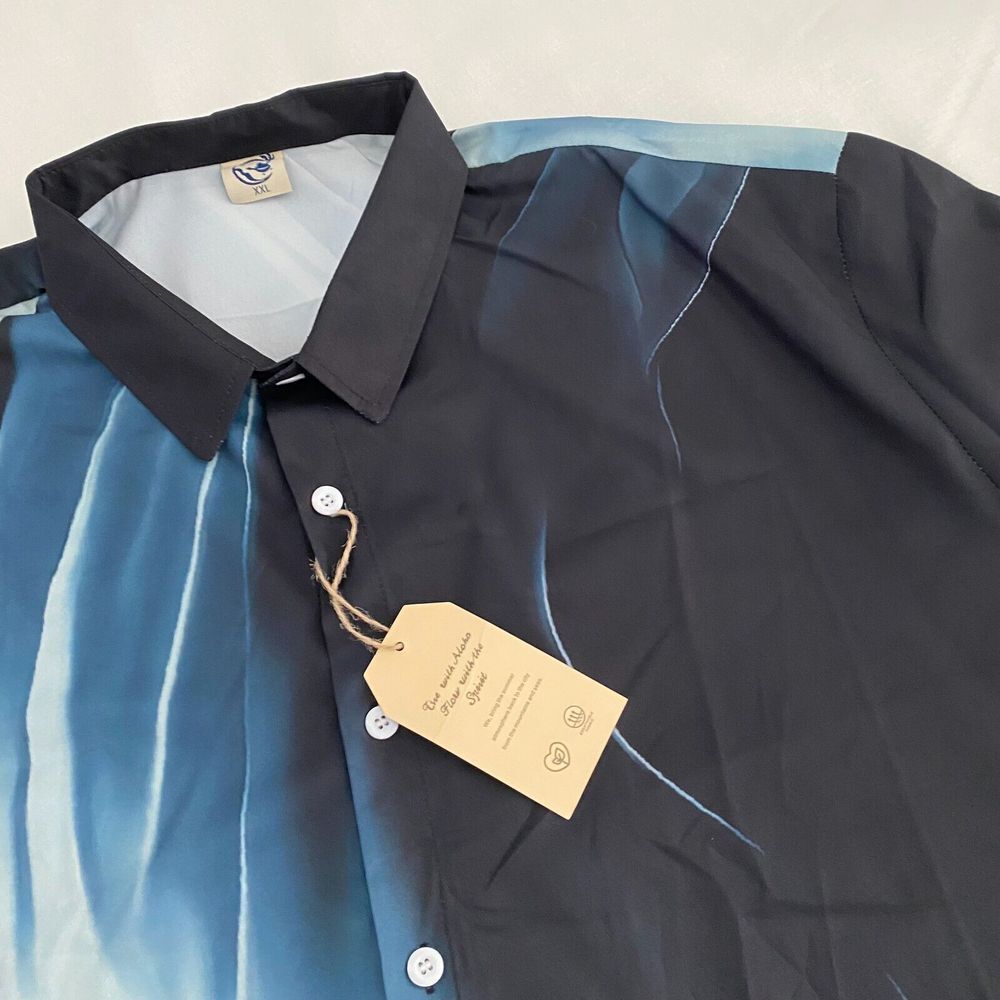 Hardaddy Shirt 2XL Mens Blue/Black Tie-Dye Short Sleeve Classic Fitted Button-Up - Picture 6 of 7
